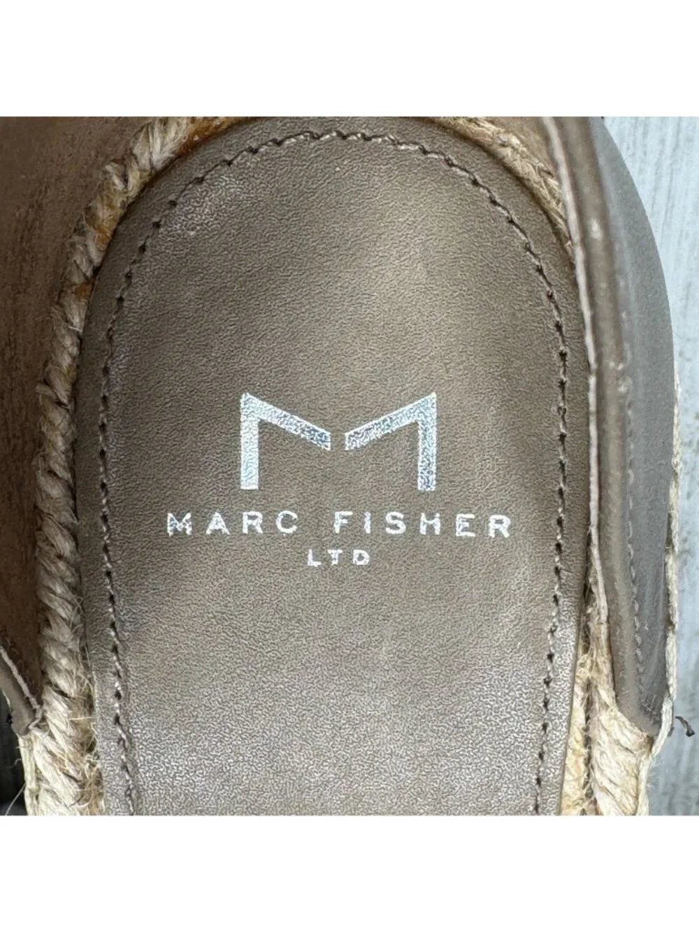 Marc Fisher Taupe Perforated Suede Platform Espadrille Sandals Size 8 M